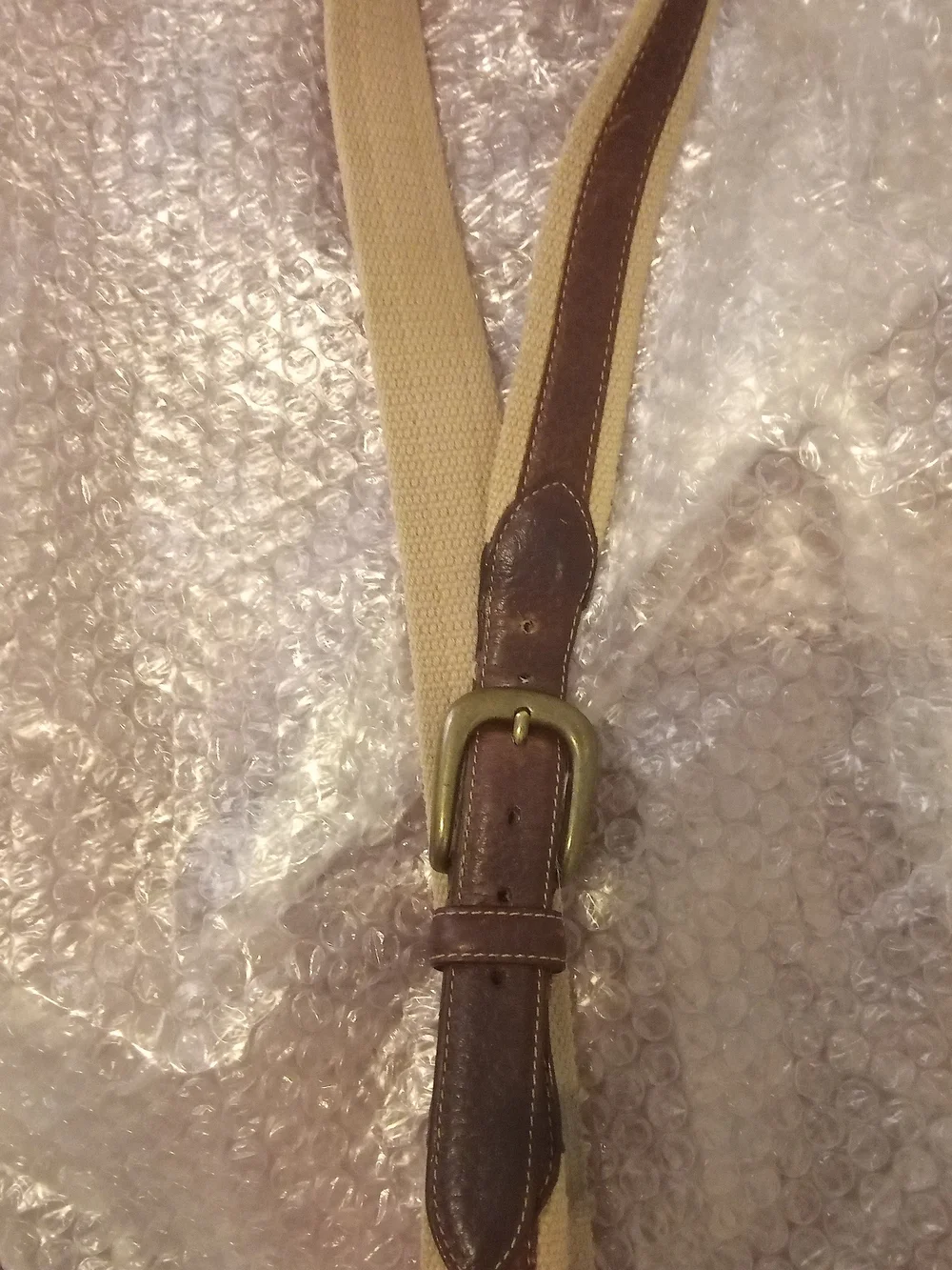 Columbia Beige Canvas Belt with Brown Leather Trim
